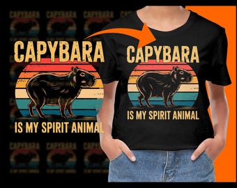 Capybara Spirit Animal Illustration PNG, Retro Sunset, Cute Rodent Art, Capybara Lover Gift, Funny Animal Print, Wall Art, Downloads