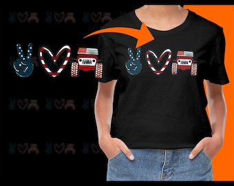 Peace Love Jeep American Flag PNG, Patriotic 4th of July, Off Road Vehicle, Car Clipart, USA Independence Day, Digital Products