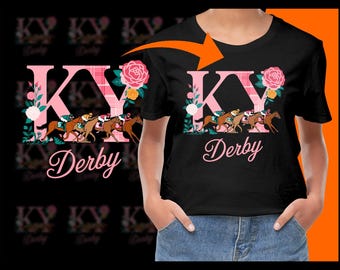 Derby Day PNG, Horse Race with Floral Embellishments PNG, Equestrian Art, Kentucky Derby Clip Art, Horse Racing, Floral Derby Design