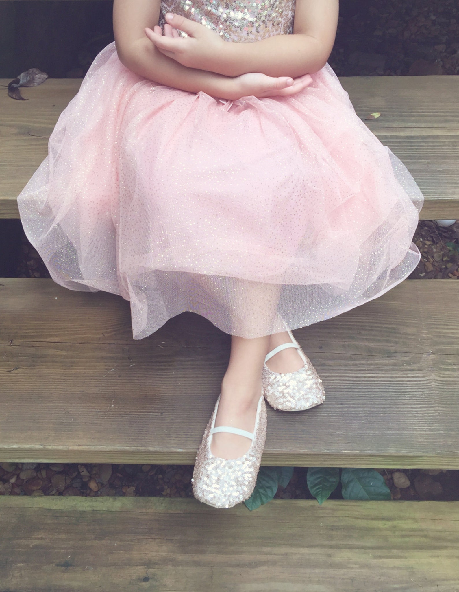 rose gold sequined ballet slippers - flower girl shoes - baby shoes - toddler girl shoes - christening - baptism- vintage chic -