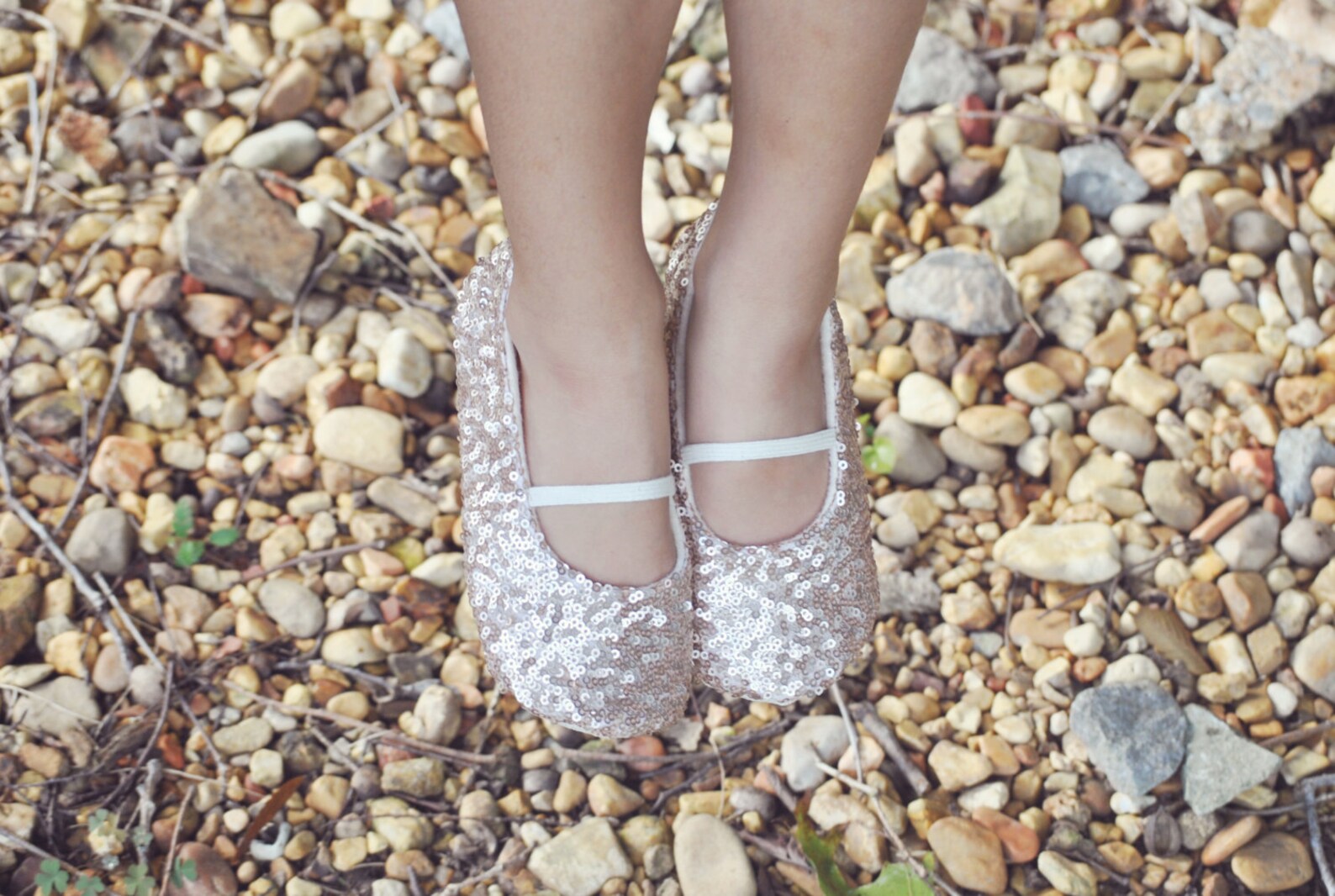 rose gold sequined ballet slippers - flower girl shoes - baby shoes - toddler girl shoes - christening - baptism- vintage chic -