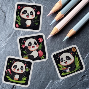 Cute Cartoon Panda Stickers, adorable panda decal pack, kawaii panda art, cute animal vinyl set
