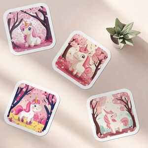 Pack d'autocollants licorne fleurs de cerisier, autocollants kawaii licornes, autocollants fantaisie pastel, ensemble d'autocollants mignons sakura
