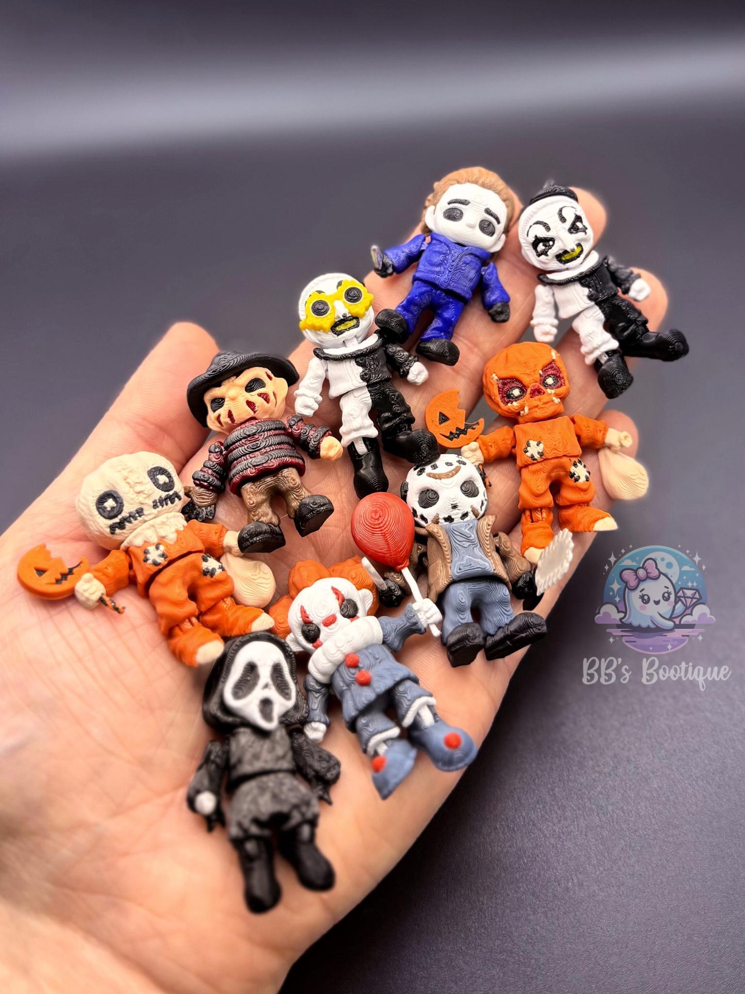Teeny Terrors – Mini Horror & Pop Culture Figurines | 3D Printed Collectibles | 40mm Tall | Brick Figure Sized | Articulated Fan Art Minis