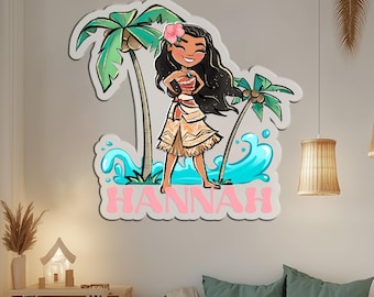 Letrero con nombre personalizado de Moana, arte mural de Moana, regalo de cumpleaños personalizado, letrero con nombre para habitación de bebé, decoración para habitación infantil, regalo para bebé, regalo personalizado