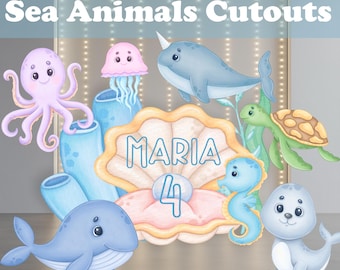 Wycinanki ze zwierzętami morskimi, Podwodny baby shower, Przyjęcie Oneder the Sea, Pierwsze urodziny, Podwodny, Pastelowe zwierzęta morskie, Rekwizyty ze zwierzętami oceanicznymi