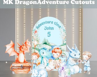 Wycinanki Baby Dragons, Baby Shower dla chłopców, Bajkowe urodziny, Urodziny smoka, Niestandardowe tło, Zamek, Książka z opowiadaniami, Rekwizyty, Urodziny chłopców