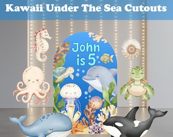 Wycinanki ze zwierzętami morskimi, Podwodny baby shower, Przyjęcie Oneder the Sea, Pierwsze urodziny, Podwodny, Pastelowe zwierzęta morskie, Rekwizyty ze zwierzętami oceanicznymi