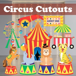 Circus Cutout Set, Party Decor, Carnival Birthday Props, Backdrop, Baby Shower Decor, Zoo Animals, Standee, Centerpieces, Backdrop, Carousel