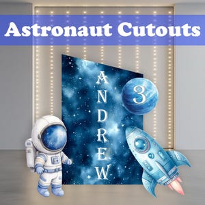 Astronaut Cutouts Set, Space Themed Party Decor, Watercolor Outer Space, Birthday Props, Custom Backdrop, Boys Party Decor, Baby Shower