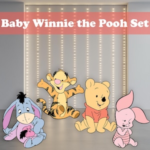 Conjunto de recortes do Ursinho Pooh, Urso clássico e amigos, Decoração de chá de bebê, Decoração de cenário, Suporte, Decoração de festa, Placa de gramado, Centros de mesa