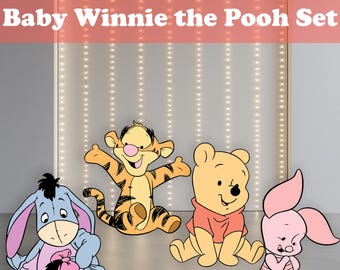 Set de recortes de Winnie the Pooh bebé, oso clásico y sus amigos, decoración para baby shower, decoración de fondo, soporte, decoración para fiestas, letrero para césped, centros de mesa