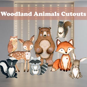 Woodland Animals Cutouts Set, Watercolor Forest Animals, Birthday Props, Backdrop, Woodland Baby Shower, Birthday Decor,Centerpieces Standee