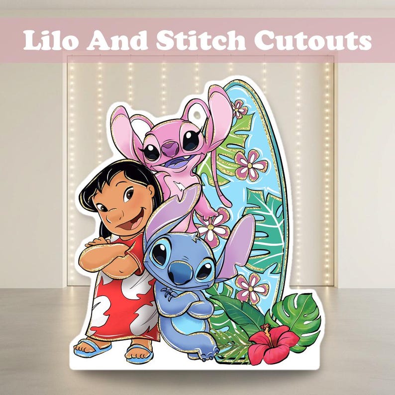 Lilo and Stitch Cutout Set, Party Decor, Birthday Party Props, Surf Backdrop, Baby Shower Decor, Life Size Cutout, Standee, Centerpieces image 1