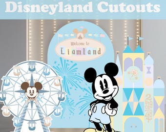 Recorte de tema de Disneyland, noria, Mickey Mouse, cumpleaños de Disney para niños, accesorios de stand-up para fiestas, fondo para baby shower, decoración de castillo