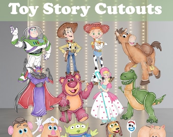 Toy Story-utklipp, Woody, Buzz, Jessie, Slinky Dog, Rex, Bakgrund, Stående, Pojkars Födelsedagsfestdekor, Bordsdekorationer, Trädgårdsskylt, Festtillbehör