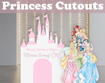ディズニープリンセス、ベビーシャワー、ワンス・アポン・ア・タイムの誕生日背景、おとぎ話、ディズニー、センターピース、プリンセスパーティー、ピンクのプリンセス城