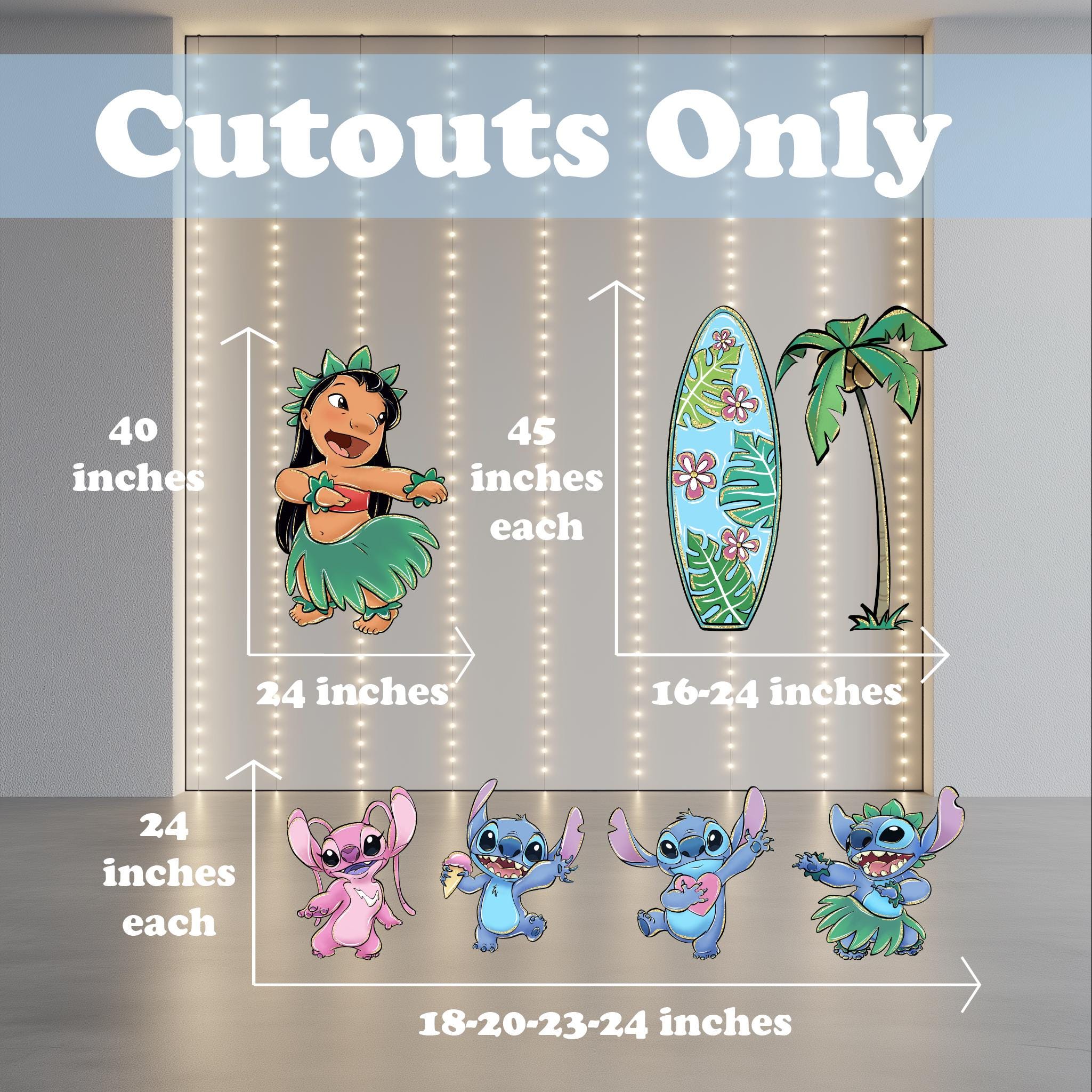Découpes Décoratives Lilo & Stitch Thème Luau - 2 Pièces, Pour Anniversaire