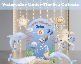 Podwodne wycinanki, zwierzęta morskie, baby shower, impreza Oneder the Sea, pierwsze urodziny, podwodne, akwarelowe zwierzęta morskie, rekwizyty zwierząt oceanicznych
