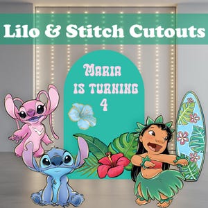 Set de recortes de Lilo y Stitch, decoración para fiestas, accesorios para fiestas de cumpleaños, fondo de surf, decoración para baby shower, recorte de tamaño real, soporte, centros de mesa