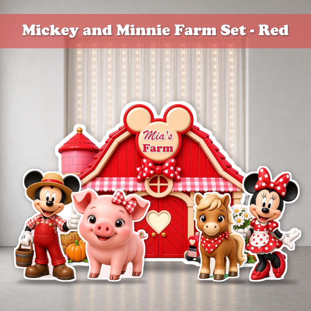 Minnie Mouse Farm Birthday Backdrop, Personalized Red Barn 90x72 ...