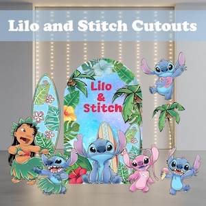 Lilo and Stitch Cutout Set, Hawaiian Party, Aloha Baby Shower Decor, Party Decor, Birthday Party Props, Surf Backdrop, DIY Party, Luau Party