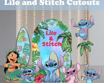 Lilo and Stitch Cutout Set, Hawaiian Party, Aloha Baby Shower Decor, Party Decor, Birthday Party Props, Surf Backdrop, DIY Party, Luau Party