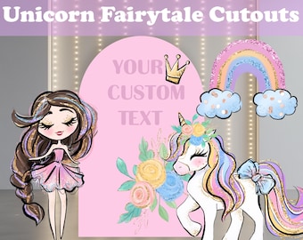 Unicorn Fairytale Cutouts Set, Fairy First Birthday, Whimsical Party Decor, Princess Party, Party Prop, Baby Shower, Rainbow, Fairy, Pony