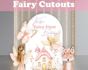 Fairy First Birthday Cutouts Set, Fairy Party Decor, Watercolor Decoration, Birthday Props, Custom Backdrop, Whimsical Garden Baby Shower