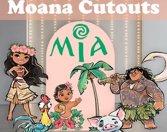 Zestaw wycinanek Moana, dekoracja imprez, rekwizyt na przyjęcie urodzinowe, tło tropikalne, dekoracja na baby shower, wycinanka naturalnej wielkości, podstawka, elementy centralne, Baby Moana