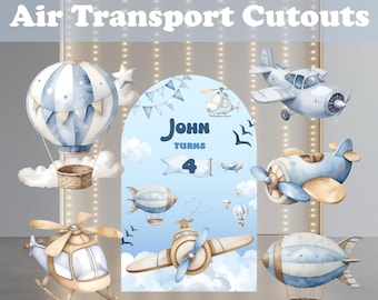 Air Transportation Party Cutouts, Time Flies, Hot Air Balloon Baby Shower, Airplane Party, Baby Boy, Aviator-Themed Birthday, DIY Props