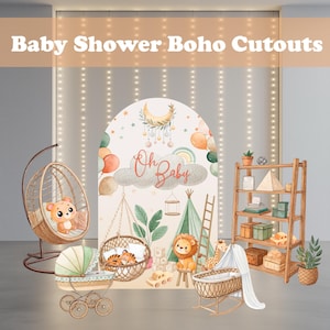 Boho Baby Shower Cutouts, Teddy Bear Cutout, Centerpieces, Party Decor, Custom Baby Shower Backdrop, Neutral Baby Shower Decoration, Green