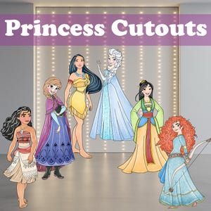 Può includere: Un set di sei sagome di principesse con diverse principesse Disney. Le principesse indossano i loro abiti e accessori caratteristici. Le sagome sono stampate su uno sfondo bianco.