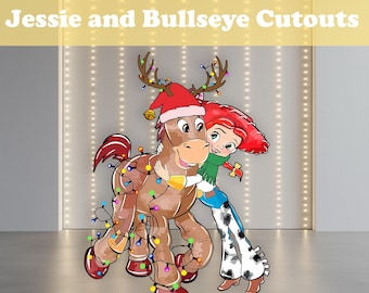 Jul Jessie och Bullseye utklippta figurer, Toy Story, naturlig storlek utklippt figur, födelsedagsfestdekor, bordsdekorationer, trädgårdsskylt, festrekvisita, gräsmatteskylt