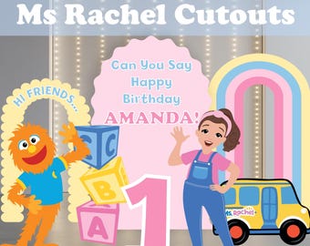 Miss Rachel Birthday Cutouts, Miss Rachel Backdrop, Back to School, Custom Birthday, Rainbow Party Decoration, Centerpiece, Ms. Rachel Props