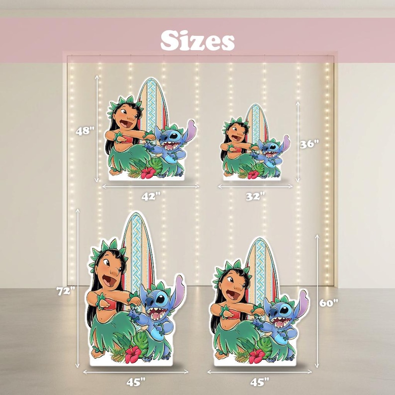 Lilo and Stitch Cutout Set, Party Decor, Birthday Party Props, Surf Backdrop, Baby Shower Decor, Life Size Cutout, Standee, Centerpieces Bild 2