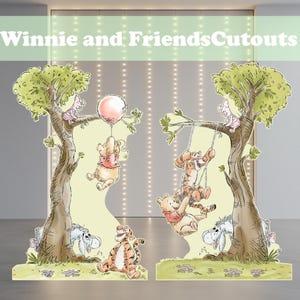 Hand-Drawn Winnie the Pooh and Friends Cutout, Classic Bear, Baby Shower, Backdrop Decor, Standee, Party Decor, Centerpieces,Watercolor Tree