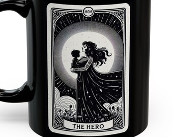 Mom Hero Black Mug, Empowering Gift for Her, Magical Coffee Cup, Motivational Drinkware, Unique Tea Mug, Perfect for Mother's Day