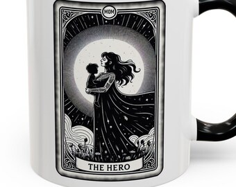 Mom the Hero Tarot Card Mug, Mother's Day Gift, Hero Mom Mug, Coffee Cup, Mother's Day, Mom Appreciation Gift, Black and White Mug