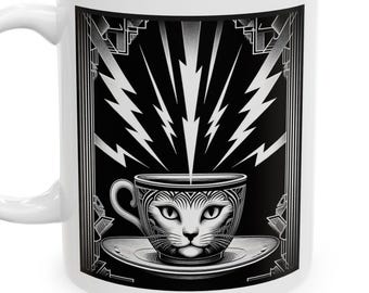 Electric High Energy Ceramic Mug, Lightning Design, Gift for Cat Lovers, Teacup, High Voltage, High Caffeine Content, Supercharged
