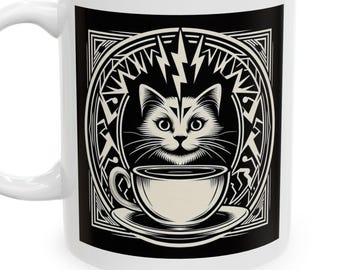 Mystic Cats, Electric High Energy Ceramic Mug, Lightning Design, Gift for Cat Lovers, Teacup, High Voltage, ESP, Supercharged