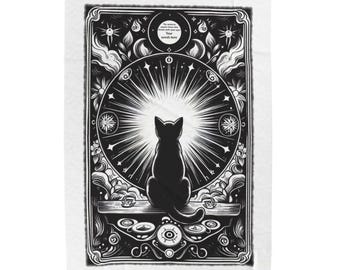 Mystical Cat Velveteen Plush Blanket - Personalized blanket, Cat Lover Gift, Halloween, Astrology, Witchy Vibes, Inspiring Quote
