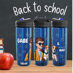 Personalized Kids Water Bottle: Pet Illustration, Back to School