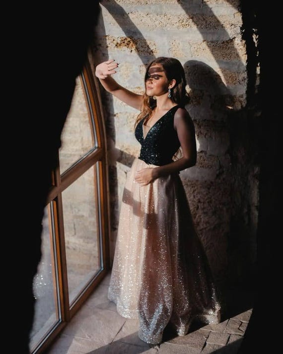 Gorgeous Deep V-neck Evening Dress, Glitter A-line Evening Dress, Prom Dress,  Wedding Party Dress, Colored Wedding Dress, Sparkly Ball Gown - Etsy