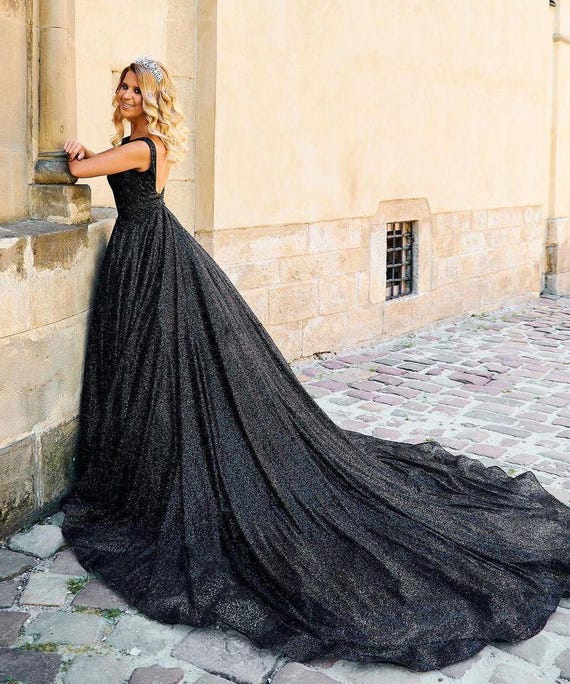 Gorgeous Sparkling Glitter A-line Evening Dress, Black Wedding Dress With  Train, V-neck Elegant Prom Dress, Custom Made Color and Size Dress - Etsy
