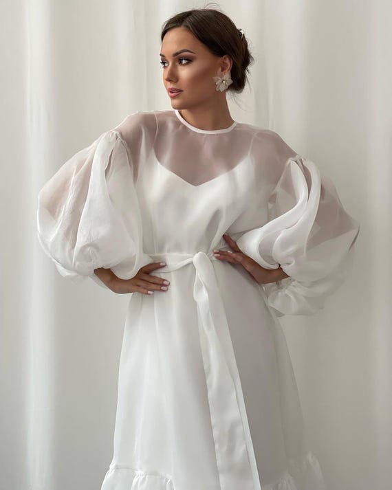 fitted lace wedding dress BASICbar White Long Sleeves Slip Dress / Classic Length main image 1