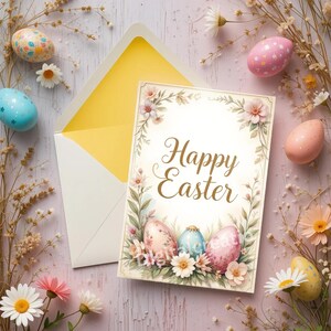 Carte imprimable Joyeuses Pâques Voeux de Pâques floraux en téléchargement numérique 5 x 7 & 4 x 6 carte bricolage Modèle de carte cadeau de vacances de Pâques bénédictions de Pâques