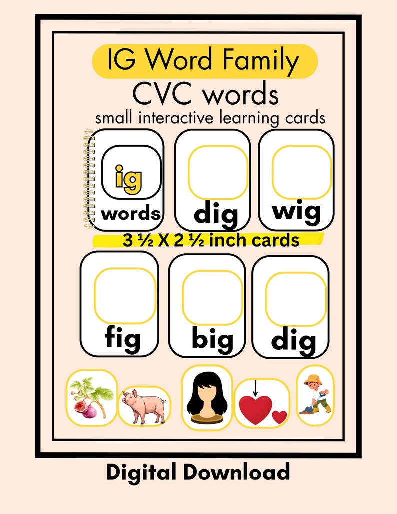 Dig Words Short I Word Family Cards | CVC Phonics, Preschool Reading (digital ...