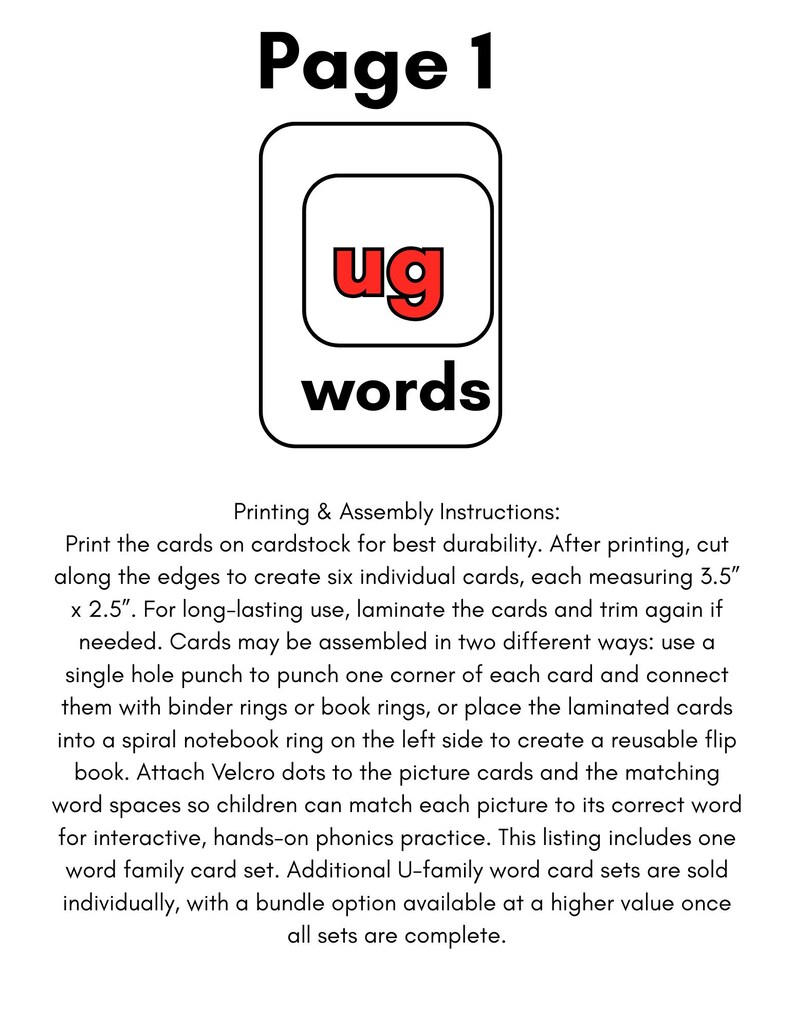 Ug Reading UG Word Family CVC Flashcards | Short U Phonics | Printable Literacy ...