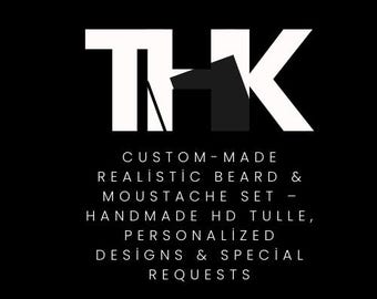Custom-Made Realistic Beard and Moustache Set – Handmade HD Tulle, Personalized Designs and Special Requests